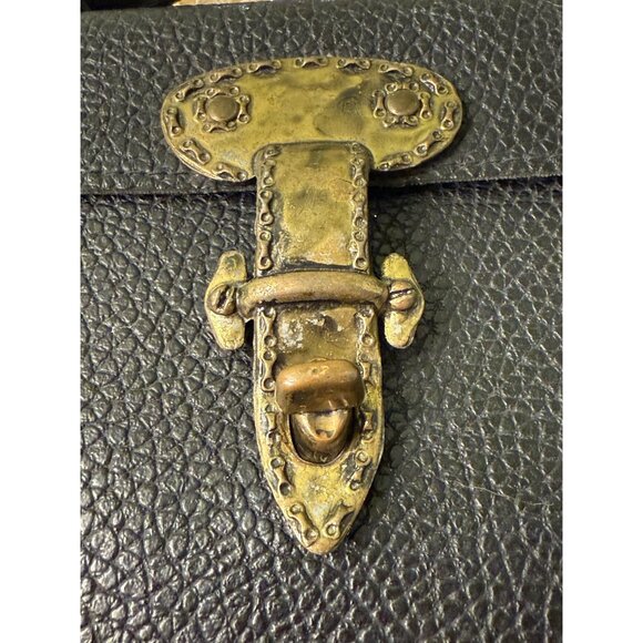 Vintage 60s Mini Black Pebble Leather Purse Escutcheon Clasp - Picture 5 of 16